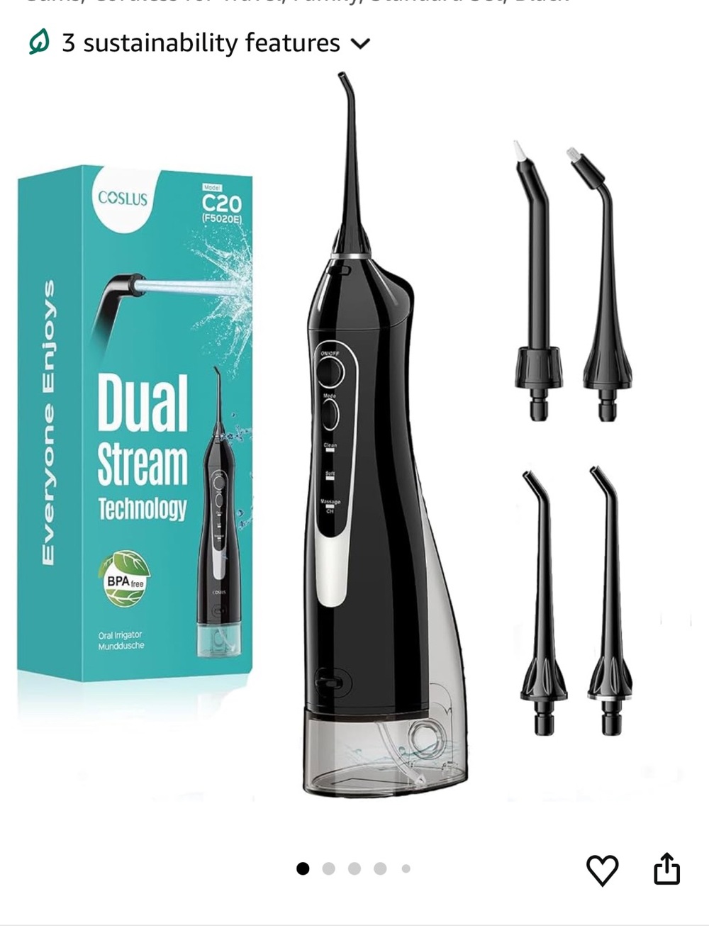 Black Dual Stream Oral Irrigator Water Flosser